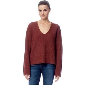 Skull Cashmere Reese V-Neck Ribbed Knit Sweater in Brown Small Women’s